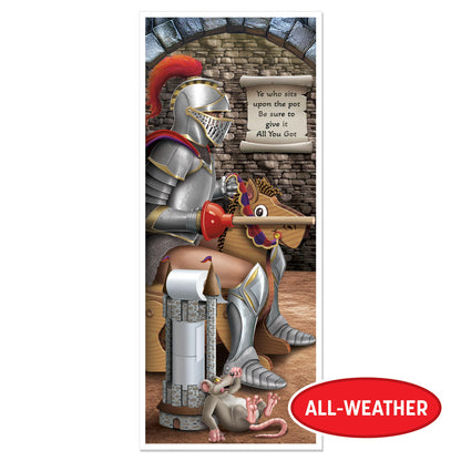 Beistle Knight Restroom Door Cover – 2 Pack, Medieval Castle Bathroom Party Decorations, Funny All-Weather Plastic Backdrop for Renaissance Fairs, Festivals, Birthday Parties, Themed Events, 6’ x 30”