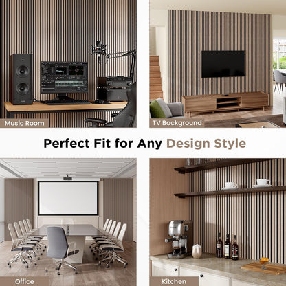 Smartstandard Wood Slat Acoustic Panels, 106" x 12.6" Each Soundpoof Wooden Slat Wall Panel - Walnut, 4 Pack