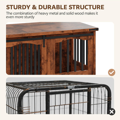 Homiflex Dog Crate Furniture with Barn Sliding Doors, 53" Large Dog Kennel Furniture Indoor with Divider for Medium Large Dogs, Heavy Duty Wooden Dog Cage Decorative TV Stand, Brown