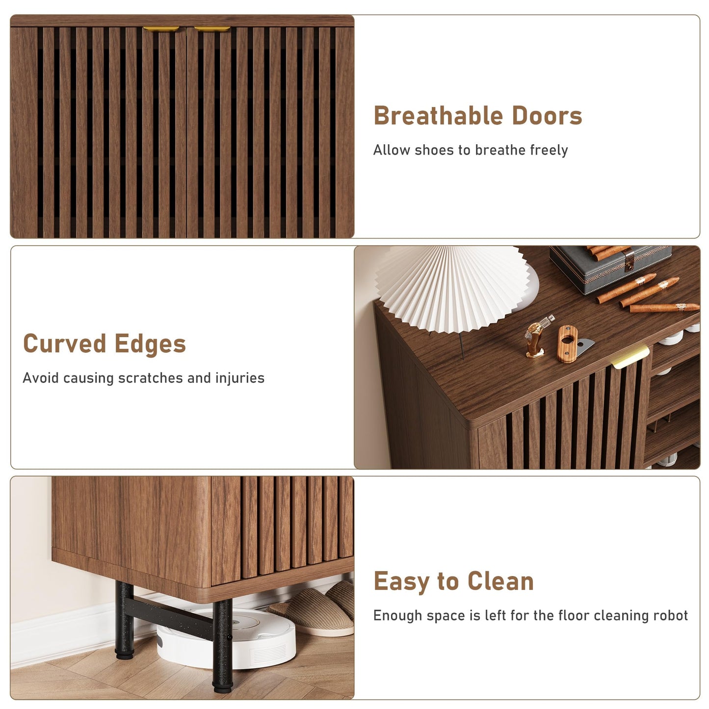 MilleLoom 6-Tier Shoe Cabinet with Doors, Wooden Shoe Storage Cabinet Organizer, Louvered Doors, Freestanding Narrow Entryway & Hallway Shoe Rack, Holds 24 Pairs, Dark Walnut