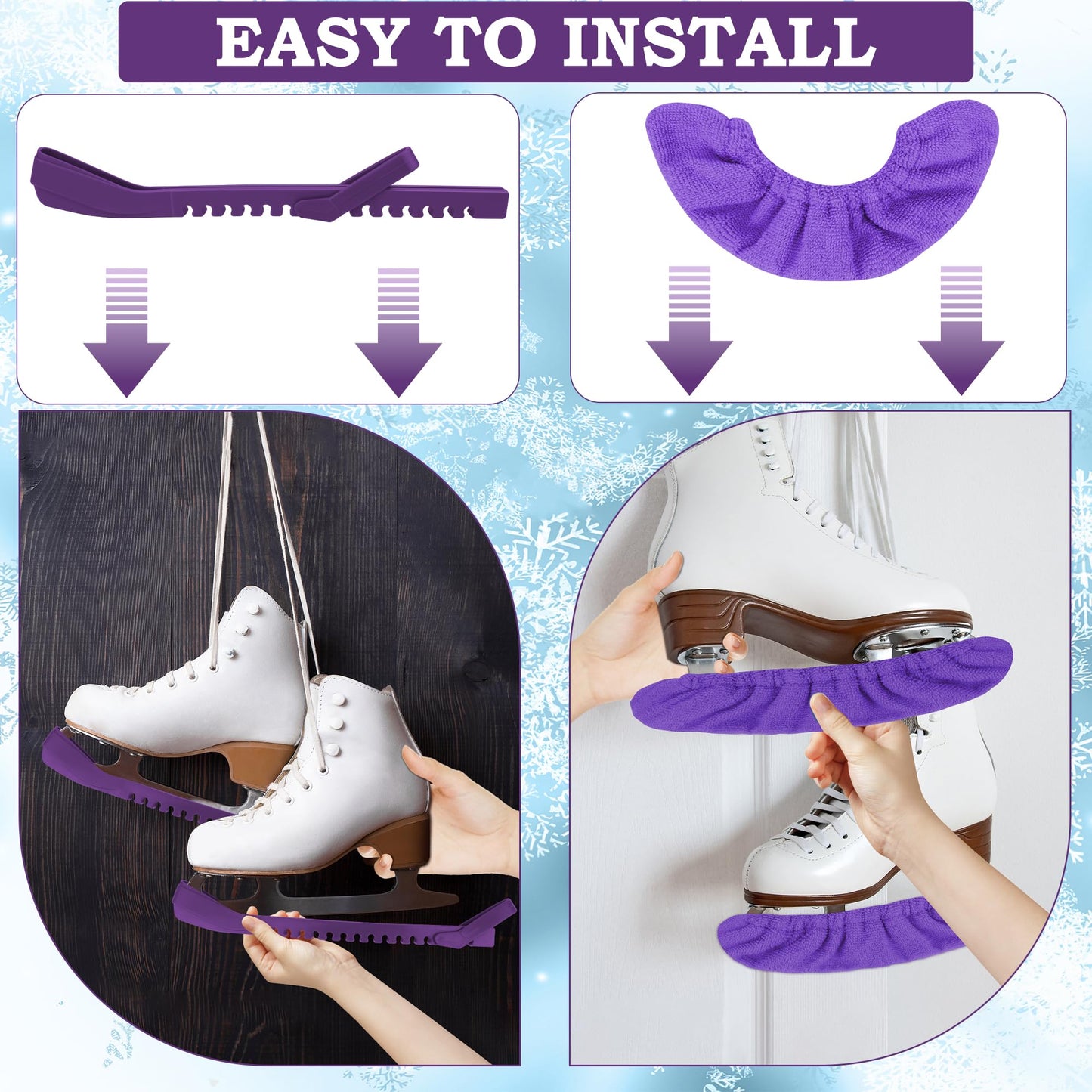 Anglekai 2+2PCS Hockey Skate Guards, Adjustable Figure Skating Blade Guards Ice Skate Blade Covers for Protective (Purple, M)