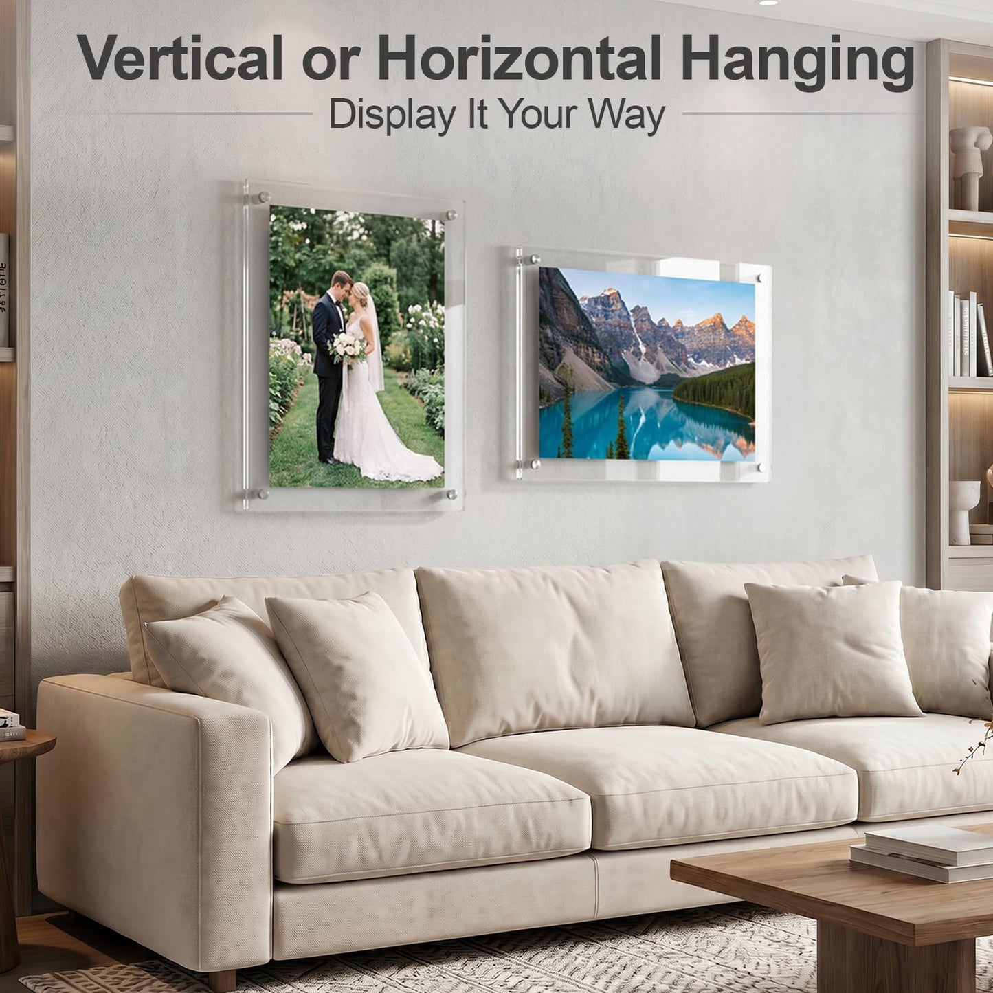 EHWINE 11x14 Acrylic Picture Frame Wall Mount 2 Pack, Floating Frameless Clear Photo Display, Certificate Diploma Poster Document Frame for Home, Office, School, Gallery Decor with Silver Hardware