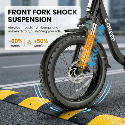GOKEEP Folding Electric Bike, 1300W Peak Motor, 75 Miles PAS Range, 52V 13Ah Removable Battery, 20" Fat Tire & Front Suspension Electric Bicycles, 20MPH 7-Speed Commuter Ebike, UL2849 Certified, Black
