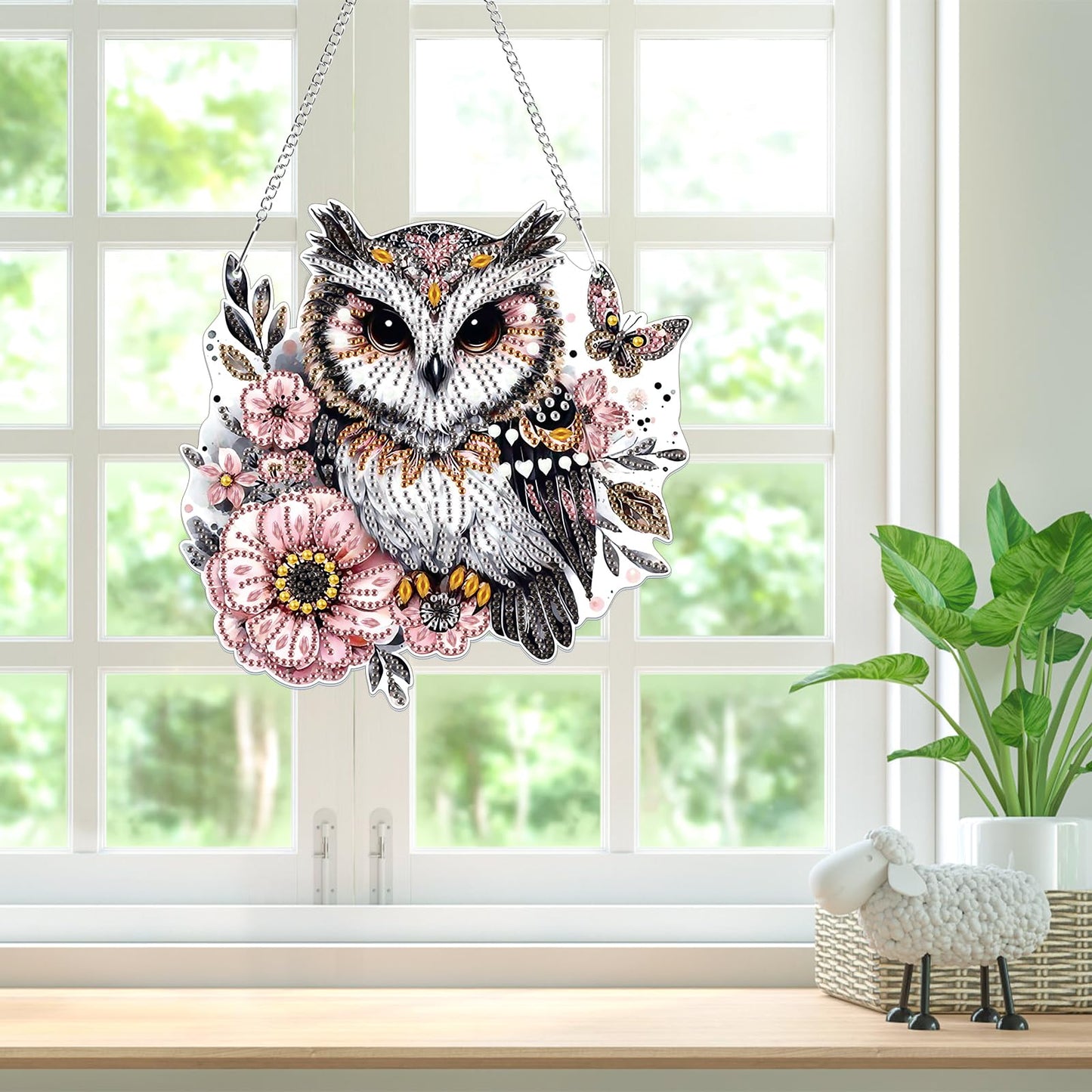 Bowetile Owl Diamond Art Hanging Kits for Adults, 5D Special Shape Diamond Painting Animals Kits, Animal Gem Art Suncatchers Painting Pendant Ornament for Home Garden Wall Decor
