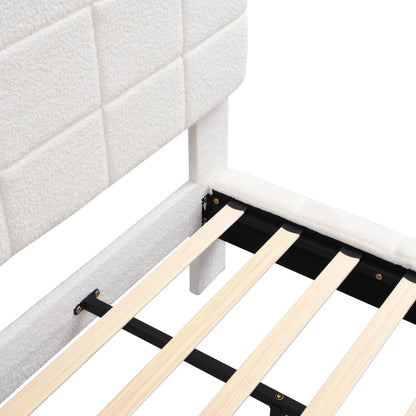 Christopher Knight Home Borden Floating Bed Frame Queen Size with Lights, Boucle Queen Size Platform Bed Frame with Headboard, Modern Floating Queen Bed Frame,No Box Spring Needed,Easy Assembly, White