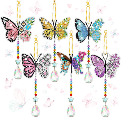 Tradder 6 Pcs Spring Butterfly Diamond Painting Wind Chimes Diamond Painting Suncatcher Art Kit Double Sided Butterfly Ornaments 5d Rhinestone for Spring Home Garden