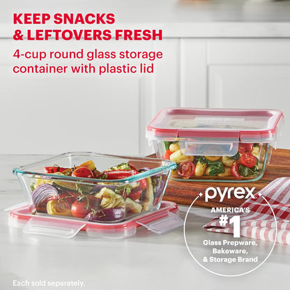 Pyrex Freshlock Glass Food Storage Container, 4 Cup Square, Airtight & Leakproof Locking Lids, Freezer, Dishwasher,