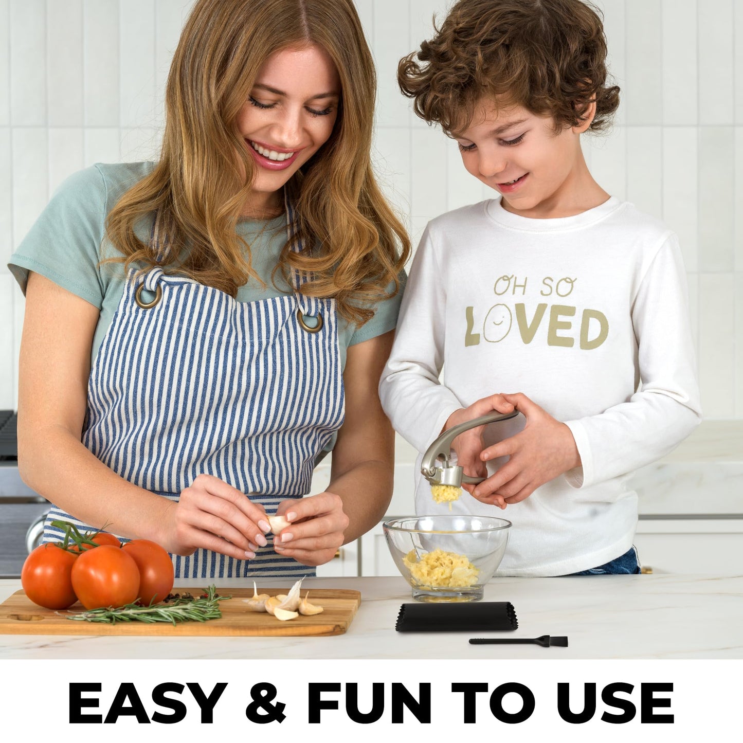 Zulay Kitchen Premium Garlic Press Set - Rust Proof Professional Garlic Mincer Tool - Easy-Squeeze, Easy-Clean with Soft, Ergonomic Handle - Silicone Garlic Peeler & Brush (Silver)