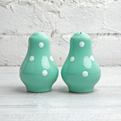 City to Cottage Ceramic Salt and Pepper Shakers Set - Handcrafted Turquoise Blue Polka Dot Spice Shakers