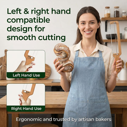 Adjustable Bread Slicer for Homemade Bread-Precision Upgrade Wooden Sourdough Bread Knife with Thickness Guide, Sharp Stainless Serrated Blade, Bread Cutter for Bagels, Baguettes, Gift for Bakers