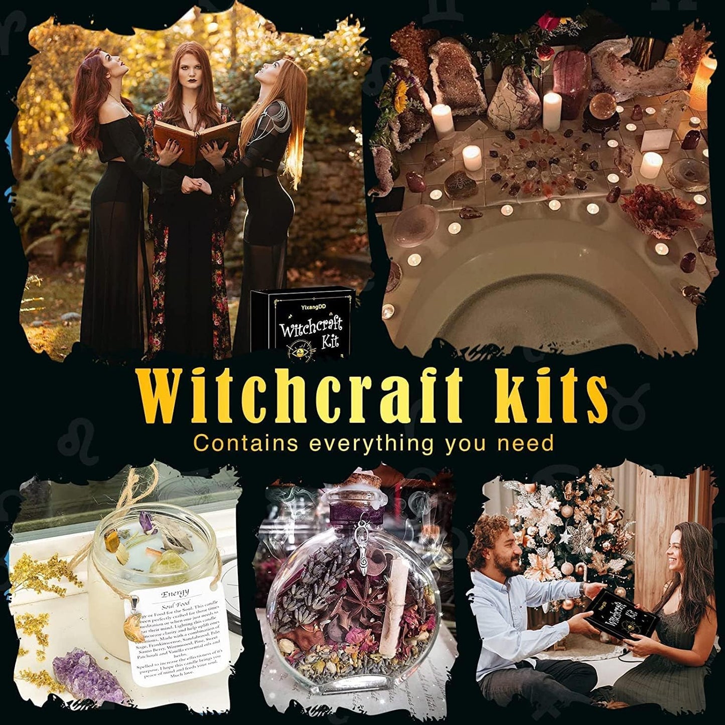 Witchcraft Supplies Kit for Spells, 48 PCS with Dried Herbs, Crystal Jars, Colored Candles, Wiccan Tools