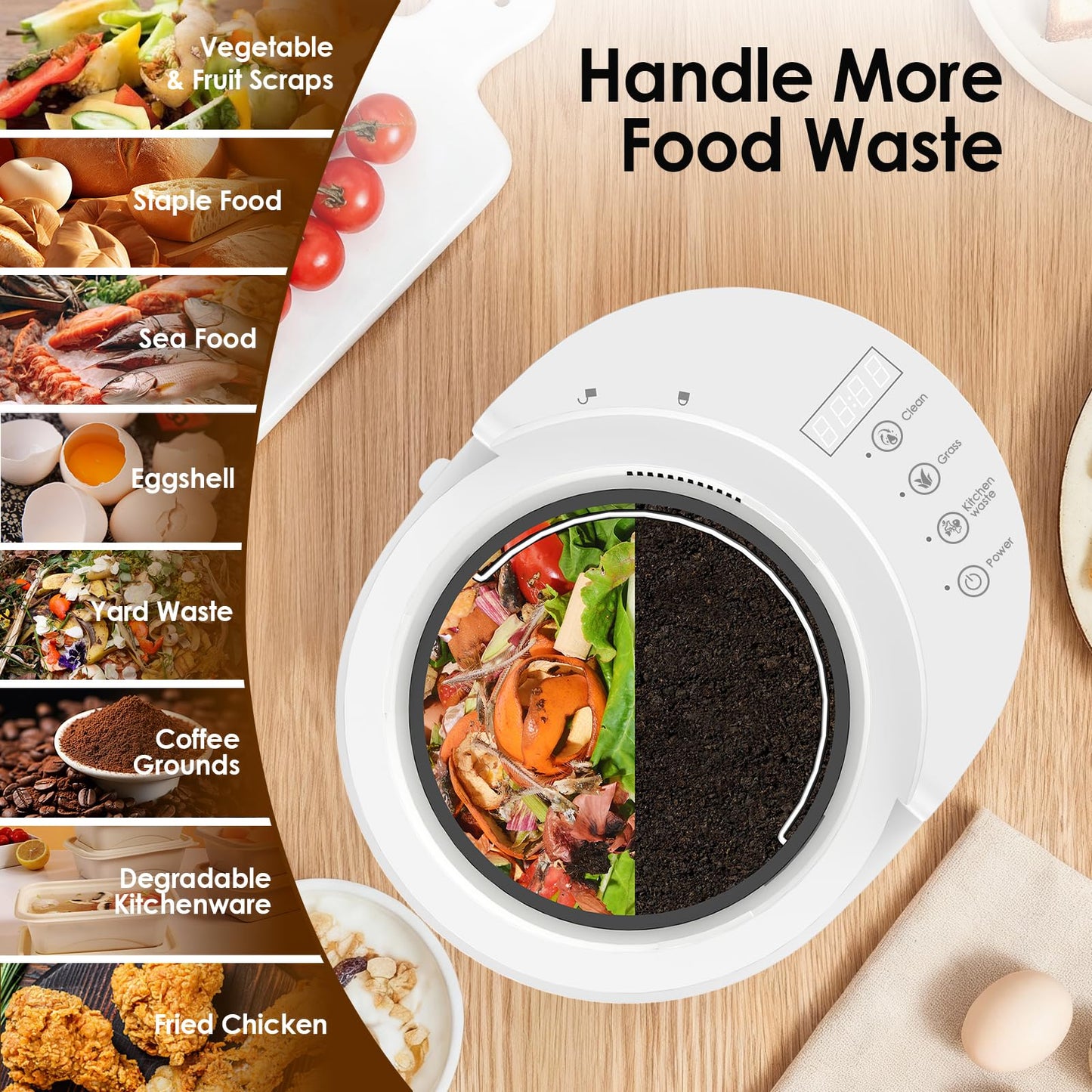 Electric Composter for Kitchen, 3L Food Recycler Composter with Auto-Cleaning/Odor-Free/LED Display/Low Noise, Smart Countertop Compost Bin 4-6H Turn Food Waste into Fertilizer for Home Indoor Use