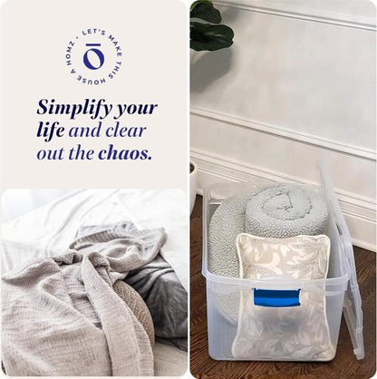HOMZ Large Clear Plastic Storage Bins - 2-Pack 66 Quart Stackable Containers with Latching Lids