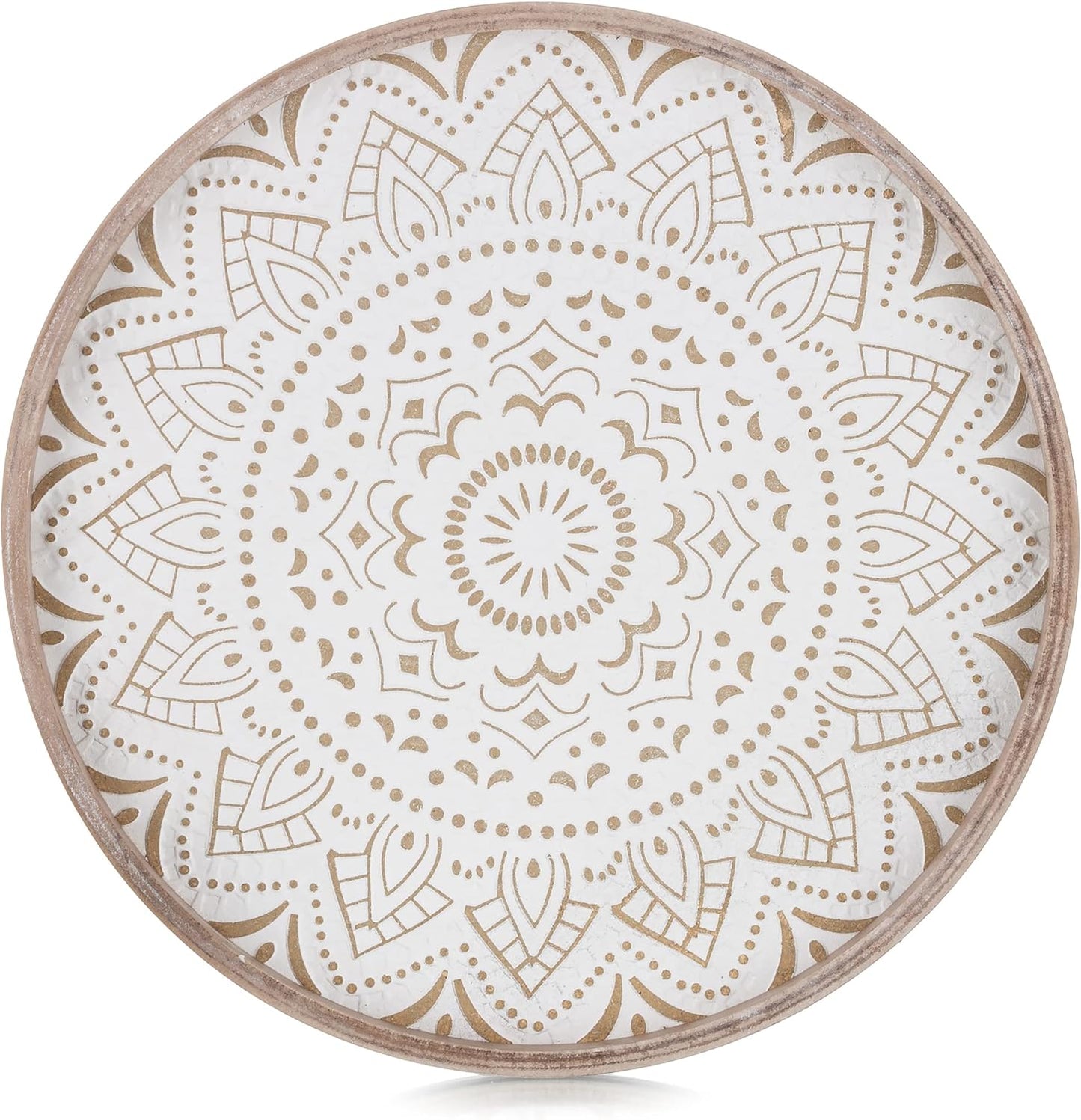 12 Inch Counter Hanobe Decorative Coffee Table Tray: Round Wood Trays for Boho Home Decor Rustic Farmhouse Centerpiece