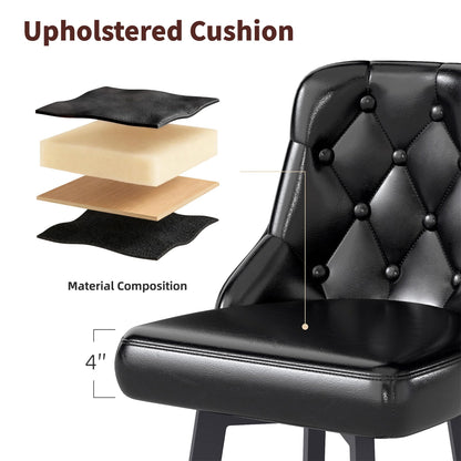 Youhauchair Bar Stools Set of 3, 26" Tufted Modern Counter Height Barstools with Back & Footrest & Metal Leg, Faux Leather Upholstered Bar Chair for Kitchen Island, Dining Room, Pub, Cafe, Black