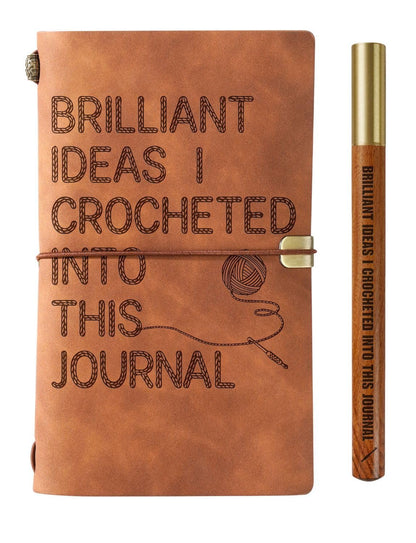InnoBeta Crochet Gifts for Crocheters Women, Gifts for Crocheters Journal Notebook with Pen, Refillable Sketchbook, Travel Diary, Lined Planner, 7.87 x 4.7 Cover, 4 x 7.5 Pages (Inches), Brown