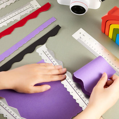 Henoyso 7 Pcs Metal Paper Tearing Ruler Deckle Edge Craft Stainless Steel Paper Cut Tool 12 Inch Irregular Edges Ruler Measurements Tool with 2 Watercolor Pen for Craft School Scrapbook