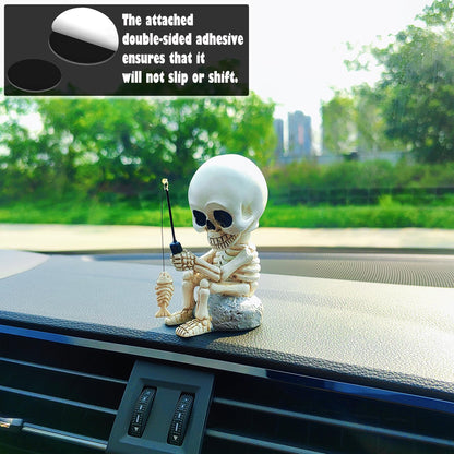 Starupway Funny Fishing Ornament Dashboard Decorations, Cute Car Accessories Interior Dashboard Decor, Swinging Fish Car Dash Decoration (Skeleton)