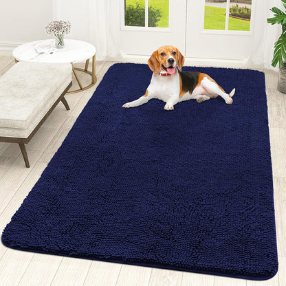OLANLY Dog Door Mat - Absorbent Non-Slip Washable Chenille Mat for Muddy Paws | 59x35, Navy Blue