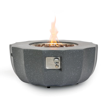 36 Inch Propane Fire Pit Table 50000 BTU Round Concrete Gas Fire Table with Lid Outdoor Patio Firepit for Deck Garden Backyard, Gray