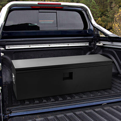 Heavy Duty Truck Bed Toolbox, Steel Truck Tool Box with Dual Lift Lids, Lockable & Weatherproof, Gas Struts, Universal Mounting for Pickup Truck Bed, RV & Trailer, Powder‑Coated Tool Storage Chest
