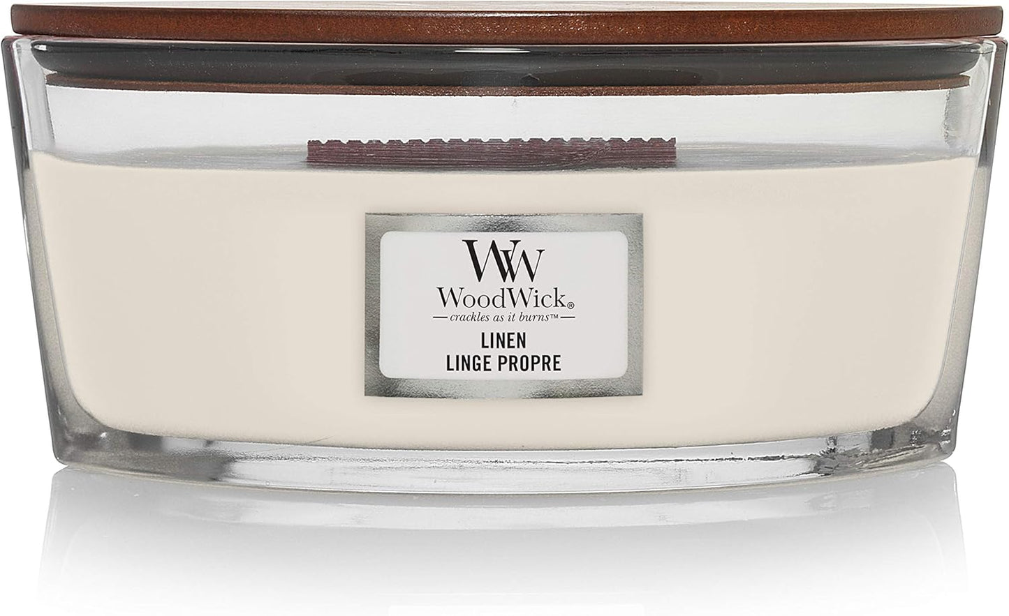 WoodWick Ellipse Scented Candle, Linen, 16oz - Up to 50 Hours Burn Time