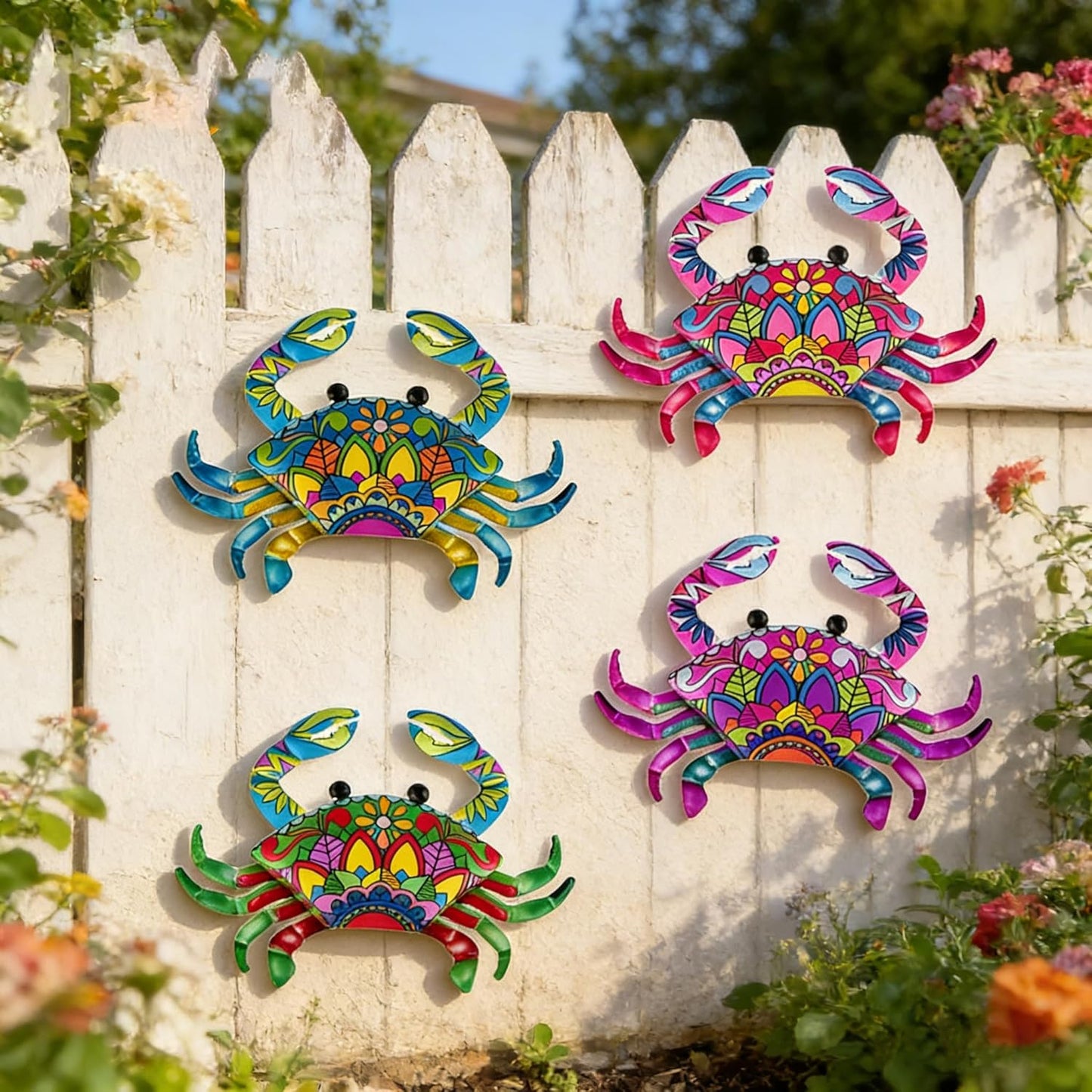 11inch Set 4 SOBLUING Big Crab Wall Decor Metal Crabs Decorations, Tiki Bar Wall Decor Coastal Sculptures for Home