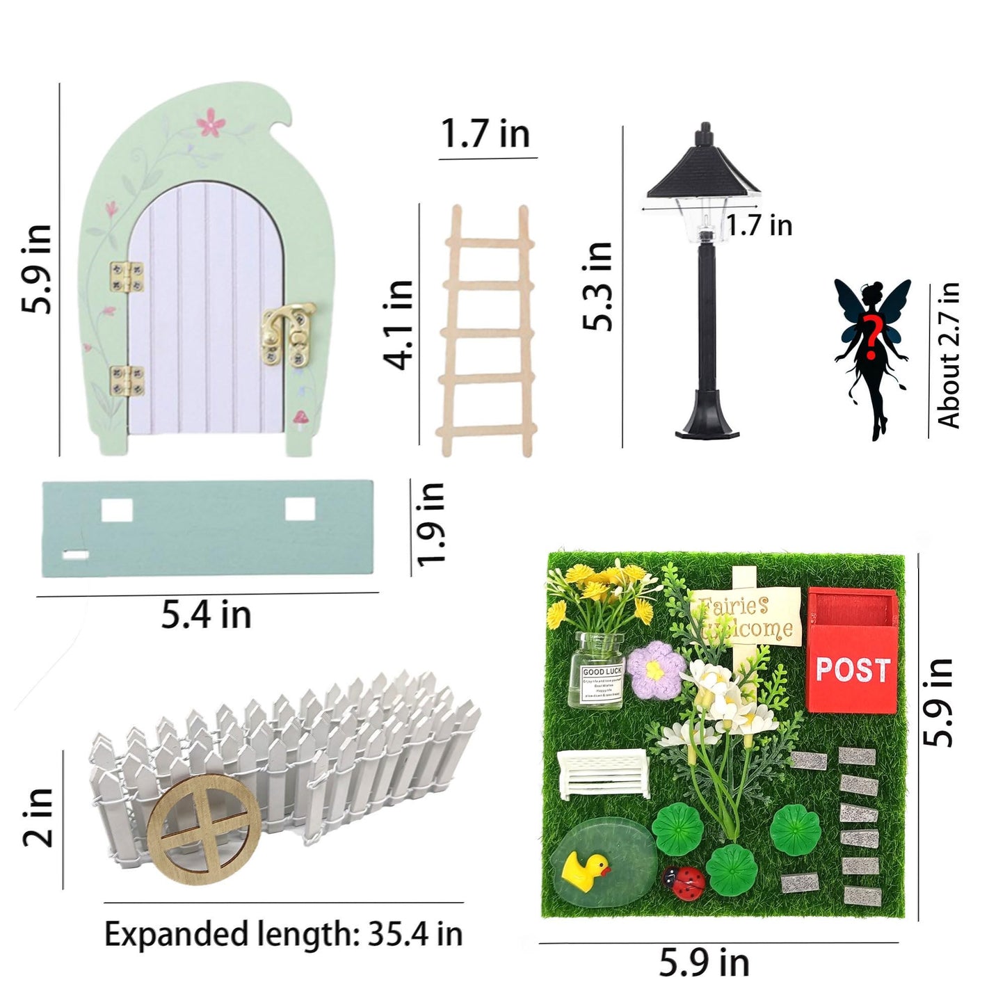 Fairy Door Kit that Opens with Mystery Fairy Figurine and Light-up Street Lamp for Desktop Garden, Opening Wooden Tooth Fairy Door for Wall Miniature Fairy Garden Set 29 Pcs