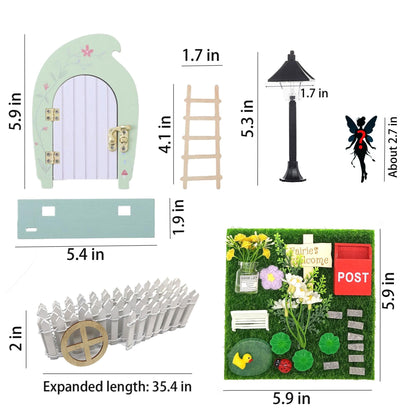 Fairy Door Kit that Opens with Mystery Fairy Figurine and Light-up Street Lamp for Desktop Garden, Opening Wooden Tooth Fairy Door for Wall Miniature Fairy Garden Set 29 Pcs