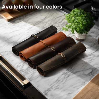 LEATHER VILLAGE Genuine Leather Knife Roll Bag – Professional Chef Carrying Case, Durable Sheath Holder, Cooks & Culinary Tools Organizer, Portable Travel Storage with 4 Slots & Zipper - Rustic Brown