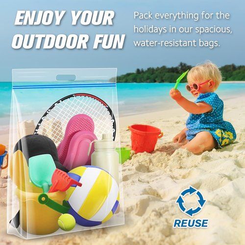 HIBAG Jumbo Storage Bags - 25 Gallon Resealable Clear Bags with Handle | Extra Large Heavy Duty for Travel & Moving - Pack of 5