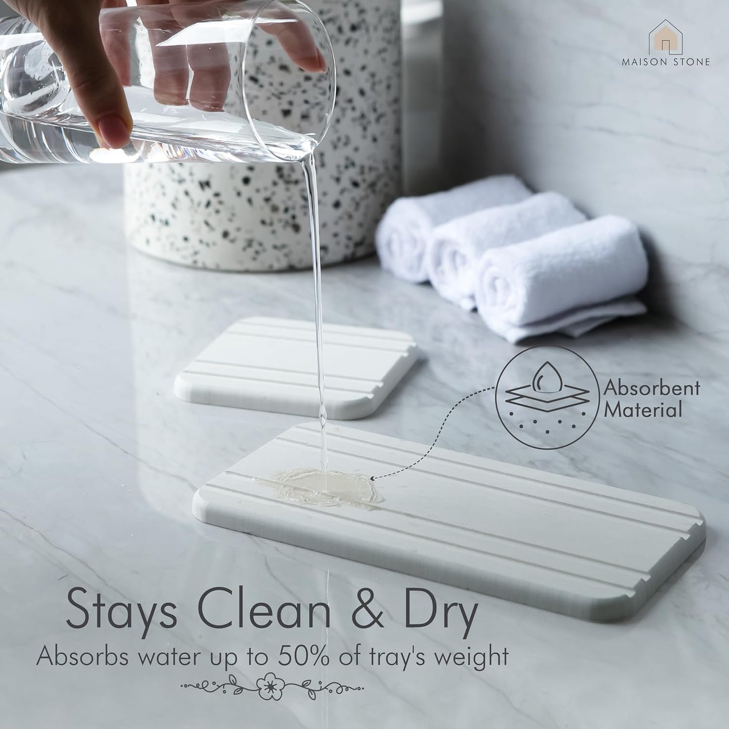 Multipurpose Bathroom Tray with Bonus Vanity Tray, Absorbent Countertop Tray for Perfume, Soap, and Kitchen Use