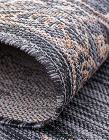 Unique Loom Outdoor Traditional Collection Area Rug - Antique (Round 13' 0" x 13' 0", Charcoal Gray/Natural)
