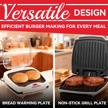 SugarWhisk 2 In 1 Hamburger Grill Maker, Electric Indoor Grill and Panini Press with Non-stick Grill Plates, 1200W, Easy to Clean and Store, White