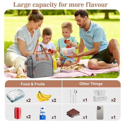 LOKASS Insulated Lunch Bag for Women & Men - Reusable 10 L Lunch Box for Women - Leakproof Tote Cooler Bag for Adults Work, Beach, Travel, Picnic (Grey)