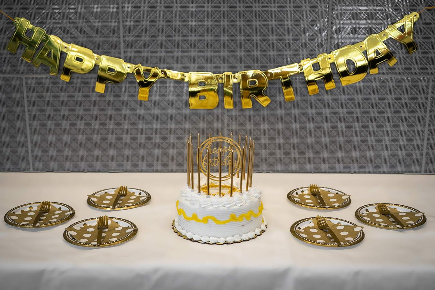 24 Count Tall Thin Metallic Gold Birthday Candles with Holders and Classy Cake Topper for Custom Cake