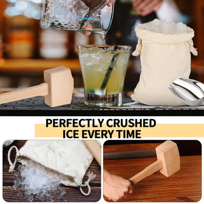 Lewis Ice Bag and Mallet for Crushed Ice, Canvas Bag & Wooden Mallet Bar Tools Bartender Kit, Ice Crushers for Home Use