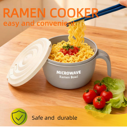Layron Ramen Cooker Bowl - 45 oz Microwaveable Noodle Bowl Ramen in few Minutes- BPA Free and Dishwasher Safe Set with Chopsticks Perfect for Dorm, Small Kitchen, or Officee (grey)