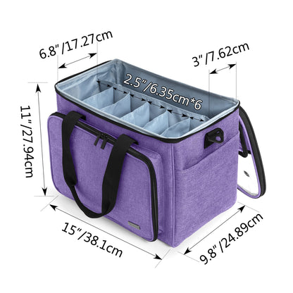 Teamoy Knitting Bag, Yarn Tote Organizer with Inner Divider (Sewn to Bottom) for Crochet Hooks, Knitting Needles(Up to 14"), Project and Supplies, Purple -No Accessories Included