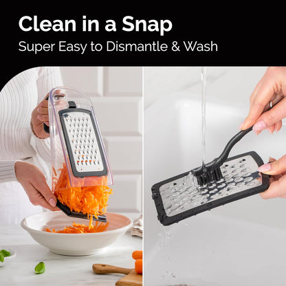 Cheese Grater with Handle - Box Grater Cheese Shredder - Stainless Steel Food Grater - Garlic Crusher and Mincer Tool
