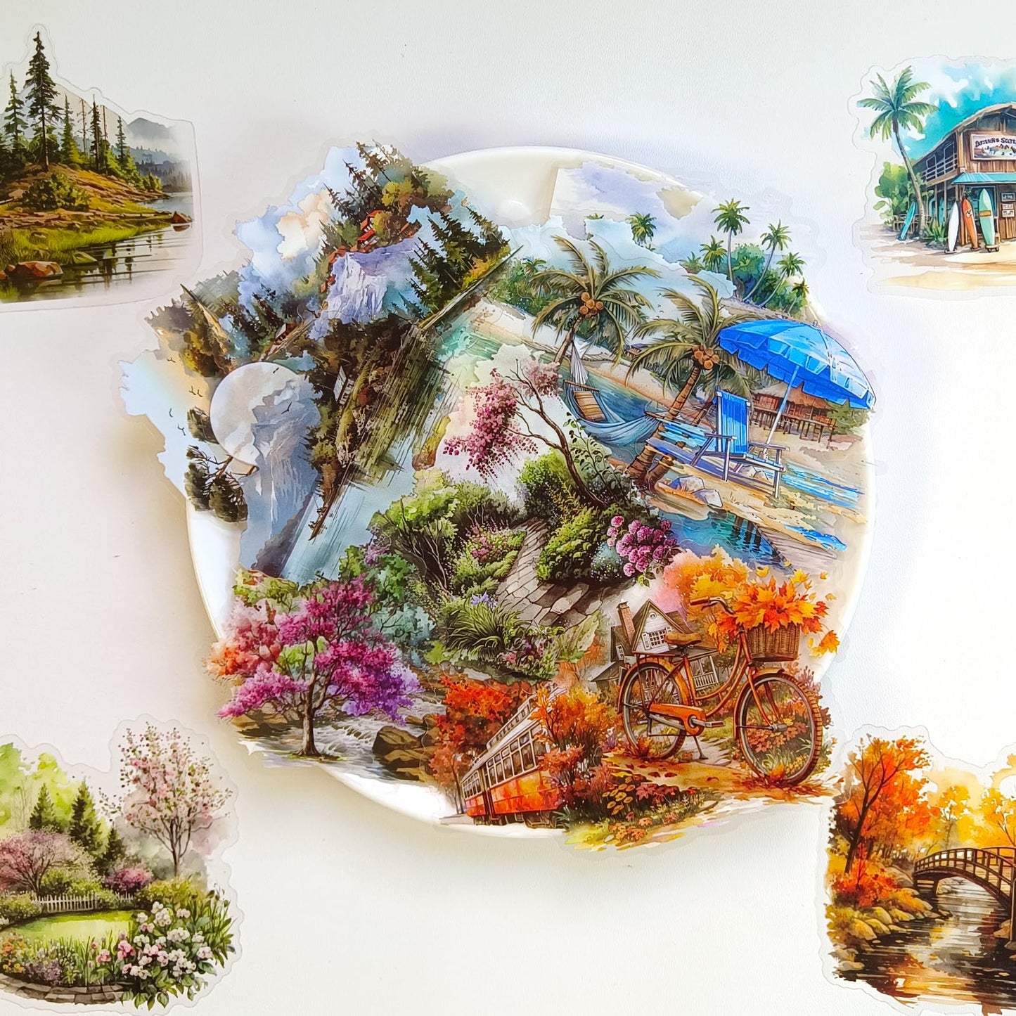 Ychsring Nature Landscape Stickers Set - 120 Pcs Clear PET Travel Stickers for Scrapbooking, Journaling, Junk Journal, Collage - Waterproof Transparent Mountain Forest Beach for Scrapbook Supplies