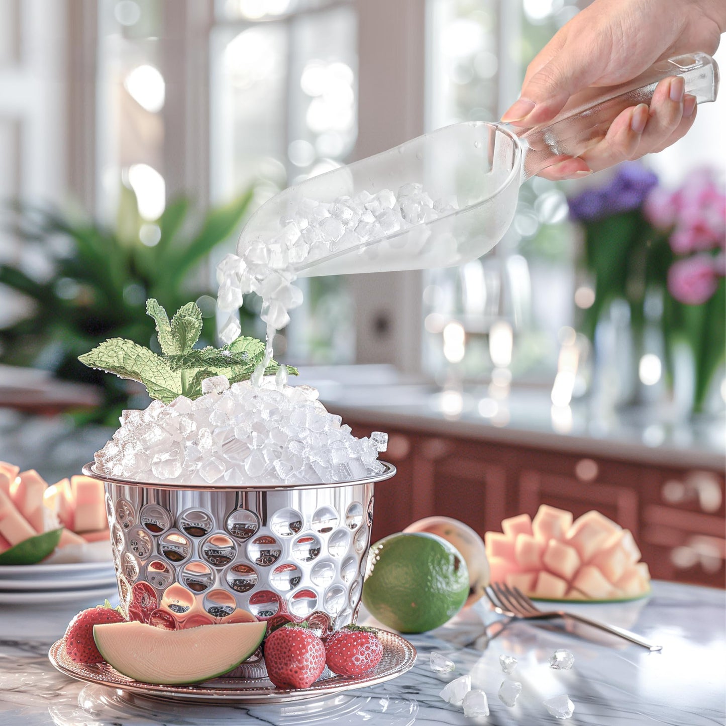 Plastic ice scoop for freezer,ice maker scoop,ice scoopers for ice bucket,Polycarbonate Utility Ice Scoop,12 Oz,Clear,Ergonomic Handle, Applicable to:Ice Maker,Ice Cream,Pets Food,Coffee Beans(1 pcs)M