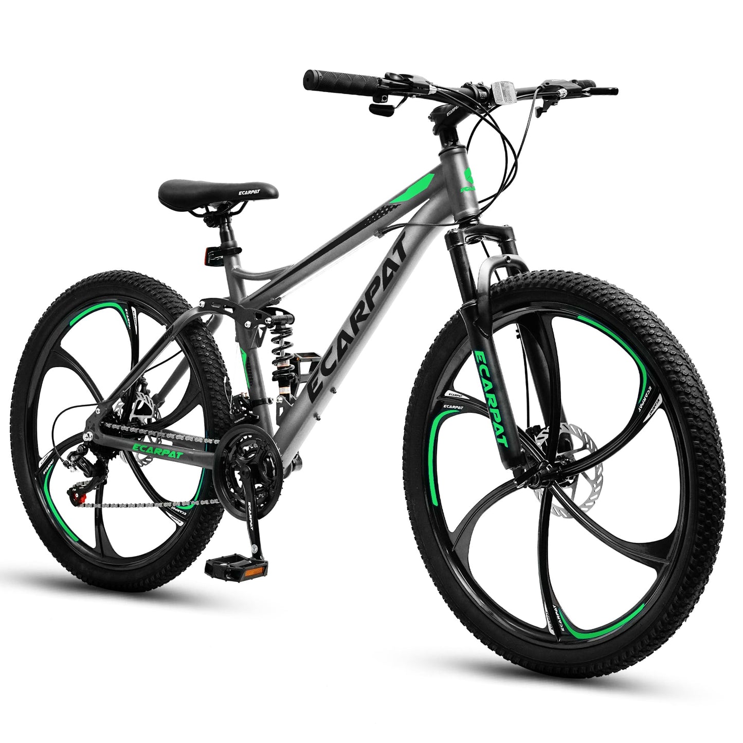 Ecarpat 26 Inch Full Suspension Mountain Bike, 21 Speeds Dual Disc Brake, Men Women Carbon Steel Mountain Bike, Adult Trail Beach Snow Commuter City Bikes
