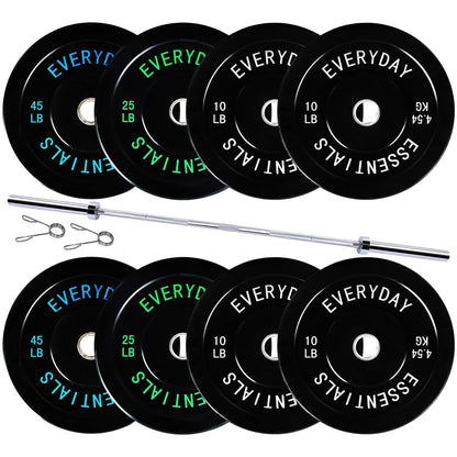 Fitvids 2-Inch Olympic Bumper Weight Plates Set Including 180 LB Weight Plates & 7FT Olympic Barbell Bar, Black