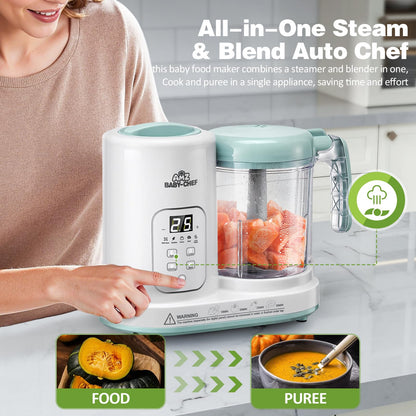 Baby Food Maker Pro Steamer Blender: 4 in 1 Auto Steam Blend and Puree Maker with Self-Clean for Healthy Baby and Toddler Meal Prep - BPA-Free White+Green