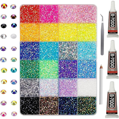 30000 Pcs Resin Jelly Rhinestones for Bedazzling, 24 Colors 3mm Flatback Rhinestones Kit with 3 Craft Glues & Tools, All-in-One Bedazzler Kit for Tumblers, Clothes, Crafts