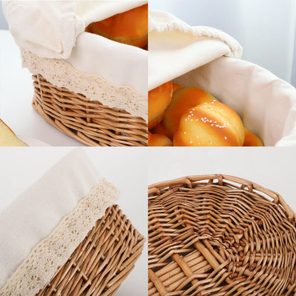 YAHUAN Round Bread Basket Serving Woven Bread Baskets Wicker Basket Sourdough Proofing Basket with Removable Liner and Cover (Wicker)