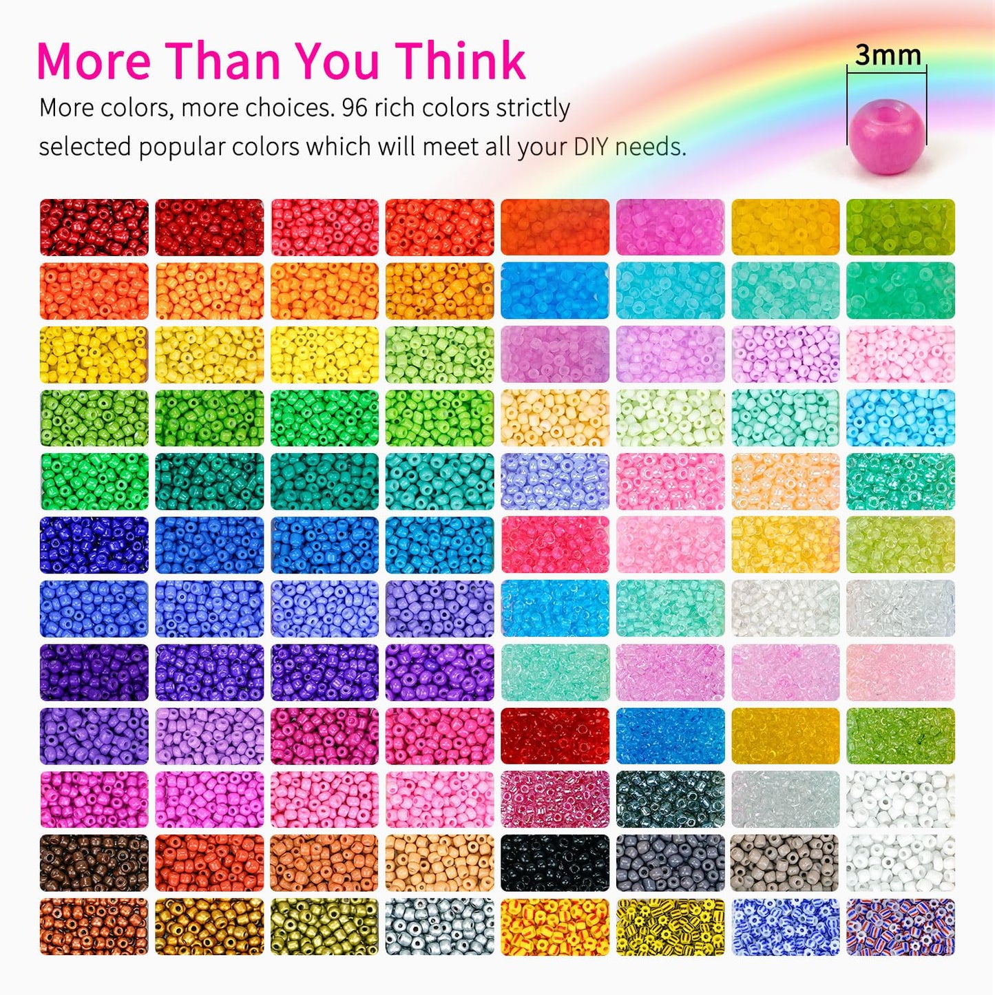 Friendship Bracelet Kit 3mm Seed Beads, 30000 Pcs 8/0 96 Colors Small Glass Beads Embroidery Kit with Letter Bead Charms for Jewelry Making Gifts Necklaces Waist Beads DIY Arts and Crafts for Adults