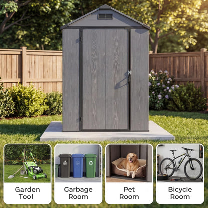 Patiowell 4x6 FT Plastic Outdoor Storage Shed with Floor, Resin Outside Shed with Lockable Door and Vents, Garden Sheds for Backyard, Patio, Lawn Mower, Dark Grey