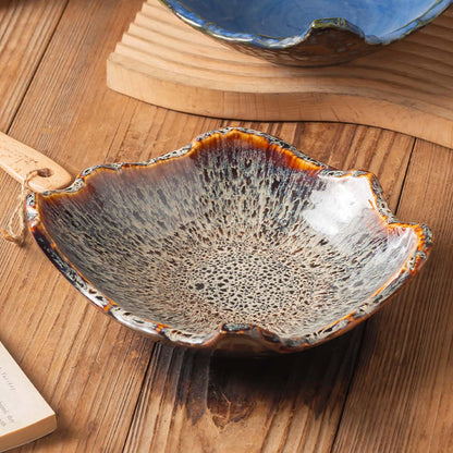 Amitofo 8" Small Ceramic Decorative Bowl 1 Pice – Irregular Rim Reactive Glaze Candy Plate, Berry Bowl, Entryway Catchall, Japanese Style Fruit Dish for Tabletop or Home Decor (Reactive Glaze)